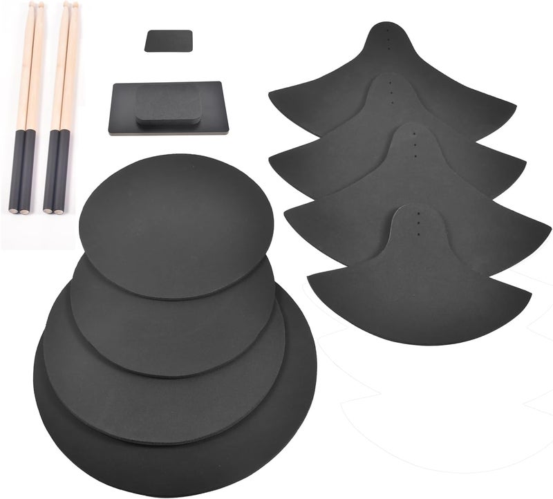 Seteol Drum Mute Pads, Cymbal Silencers Set, 12-Piece Drum Dampeners Kit with Cymbal Pad + Drum Pads + Drumstick, Compatible with 10''/12”/14”/16” Drums - Image 1